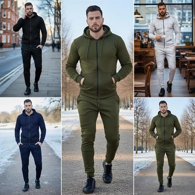 ONLINE-WHOLESALE-SHOPPING-OUTLET Neu Herren Trainingsanzug Set Vlies Reißverschluss Hoodie Oberteil Unterteil Jogger Fitnessstudio Trackies Joggen