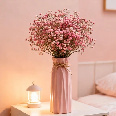 Jarrón de cerámica rosa de 9,5 pulgadas de alto moderno soporte de flores estante de mesa decoración del hogar Foto 1 de 4