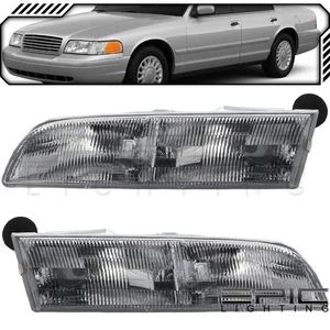 Pair LH RH Halogen Headlights fits FORD 92-97 CROWN VICTORIA - Picture 1 of 3