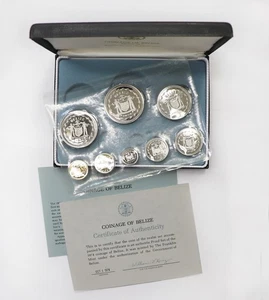1974 Coinage of Belize 8 Coin Proof Set Franklin Mint Black Case - Picture 1 of 3