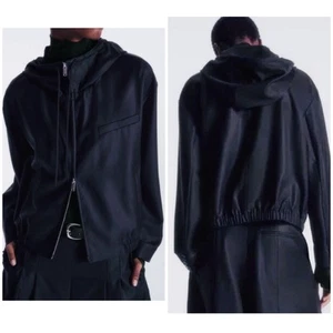 COS Women’s TAILORED 100% WOOL HOODED JACKET Navy Blue Small - Picture 1 of 11