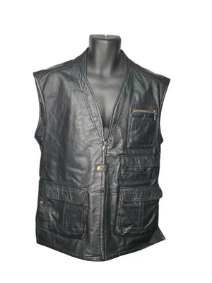 Chaleco utilitario de cuero negro Danier para hombre con bolsillos XL 46 correas ajustables Foto 1 de 4