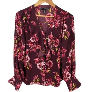 White House Black Market Blouse Floral Ruffle Top Women Small - Picture 1 of 10