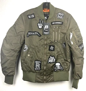 American Stitch Bomber Jacket Olive Green Patches Men’s Size S Flight NWT - Picture 1 of 12