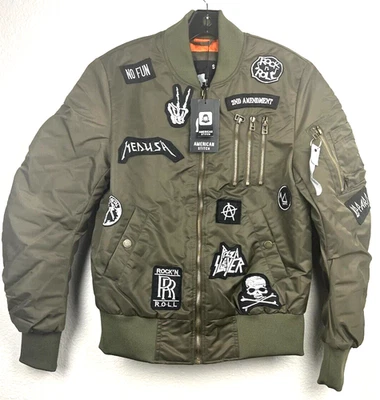 American Stitch Bomber куртка оливковый зеленый нашивки мужской размер S полета новый с Ярлыками - Изображение 1 из 4