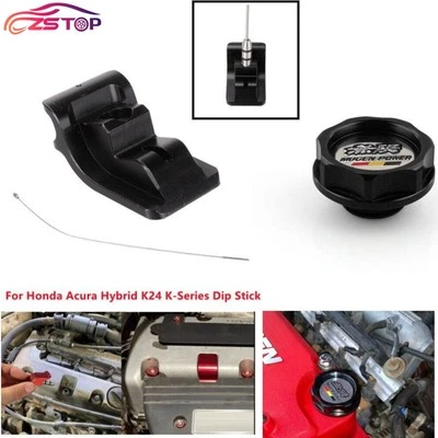 Black K24 K Series Oil Filler Cap Cover + Oil Dipstick For Honda Civic for Acura - Image 1 of 4