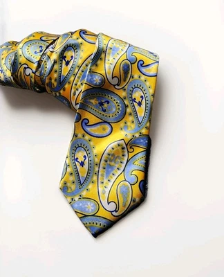 Corbata Herun con patrón de cachemira amarillo y azul hecha a mano 💛  Foto 1 de 4