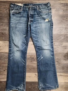 Abercrombie Fitch Baxter Low Rise Slim Boot Button Fly "Thrashed" Jeans Sz 36x32 - Picture 1 of 15