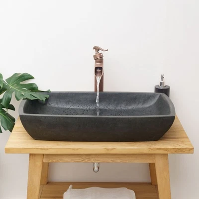 70cm Marble Sink MARA Grey Square Polished Stone Sink LIVING PLEASURES - Image 1 of 3