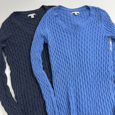 Suéteres femininos Sonoma Life + Style dois tamanho XS azul marinho texturizado azul claro - Imagem 1 de 4