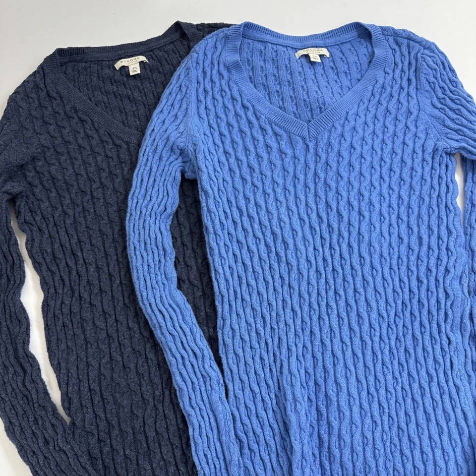 Dos suéteres Sonoma Life + Style para mujer talla XS azul marino azul claro texturizado Foto 1 de 4