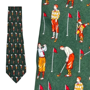 Vintage TIE RACK Golf Tie 100% Silk Golfer Golfing Xmas Gift Mod Necktie Green - Picture 1 of 5