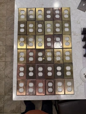 Antique Vtg Outlet Receptacle Plug Brass Cover Bevel PlateCover OLD Bryant GE - Image 1 of 4