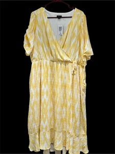 Torrid Damen 2 (2X 18/20) Midi Swiss Dot Surplice Wickelkleid gelb weiß NEU - Bild 1 von 7