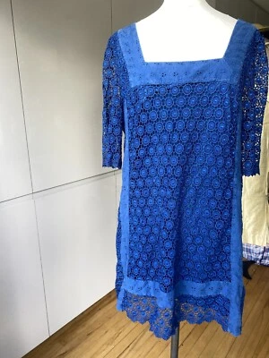 M&S SIZE 16 ROYAL BLUE SMOCK BLOUSE TOP SLEEVES EMBROIDERY ANGLAISE & LACE LINED - Image 1 of 4