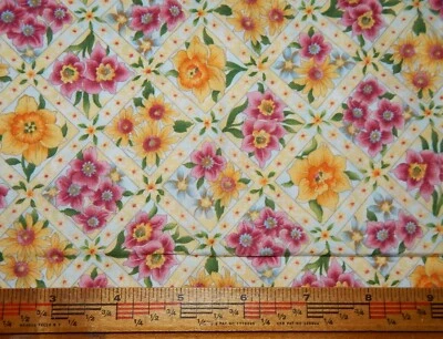 Hoffman California cotton quilt fabric Spring floral pastel spring BTY yellow pk - Image 1 of 3
