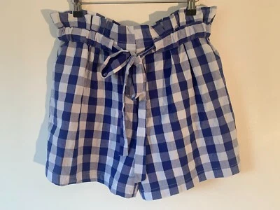 JOIE 'Cleantha' blue & white gingham check paper bag tie up shorts UK 12 - £155 - Image 1 of 4