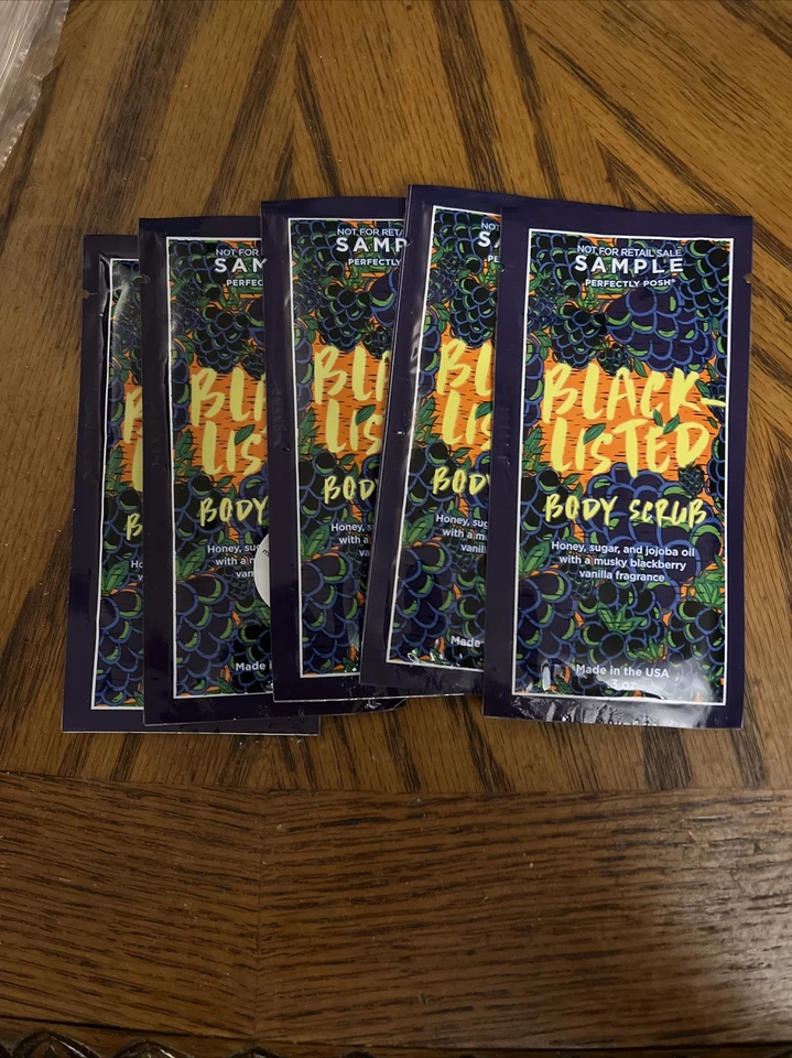 5 Perfectly Posh Black Listed Body Scrub Samples - Image 1 of 1