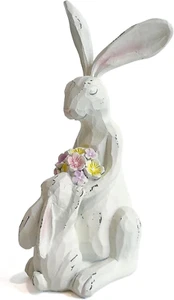 Easter Bunnies Statue Home Decor - Charming Hand Painted Resin Rabbit Figurines - Picture 1 of 12