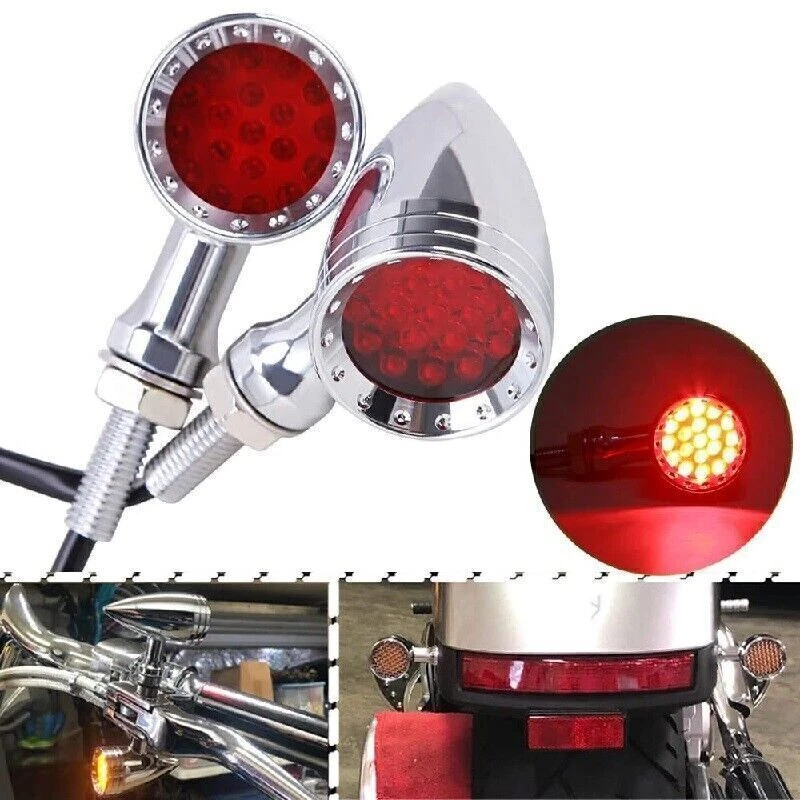 Luz trasera intermitente de freno rojo bala LED cromada para motocicleta Harley Foto 1 de 4