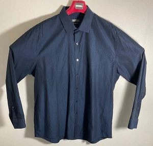 Kenneth Cole Reaction Slim Fit Navy Checkered Long Sleeve Button-Down Shirt Mens - Picture 1 of 3