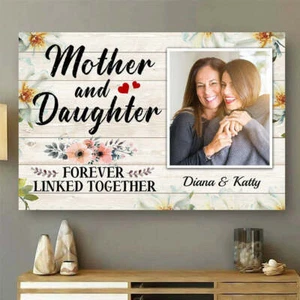 Foto personalizada de madre e hija unidas para siempre lienzo, regalo para mamá - Imagen 1 de 3