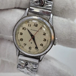 Vintage Allerton Swiss Men's Watch Military Silver Tone Mechanical Parts/Repair  - Picture 1 of 8
