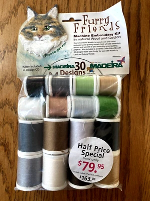 Furry Friends Machine Embroidery Kit Wool Cotton 30 Designs CD Thread Spools - Image 1 of 2