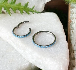 1pc Titanium Hinged Segment Ring Outer Turquoise Septum Hoop Helix Daith Jewelry - Picture 1 of 6