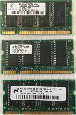 3 pcs. NT256D64SH8B0GM-75B, HYMD232M646A6-H, MT8VDDT3264HDG-265C3, 256MB RAM - Image 1 of 4