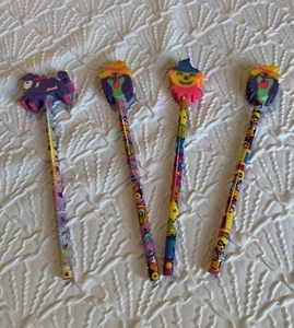Vintage Lisa Frank Bleistifte mit Radiergummi Topper 4 Stück - unbenutzt - Bild 1 von 6