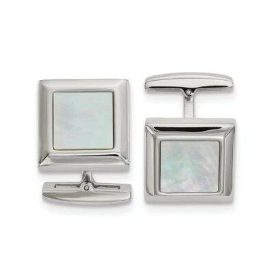 Stainless Steel Polished Mother of Pearl Square Cufflinks - Image 1 of 2