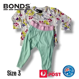 Bonds Kids Sleep Set Size 3 Long Sleeve White With Colourful Nature Print - Picture 1 of 10