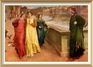 Original 1912 Antique Pre-Raphaelite Print DANTE MEETING BEATRICE Henry Holiday - Picture 1 of 1