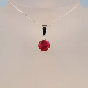 Ruby Red Corundum Pendant, Handmade Faceted Gemstone Jewellery, Sterling Silver - Picture 1 of 4
