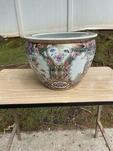 Antique 1900sCHINESE Old Famelia Rose & Gold Porcelain Fish, Planter,Jardiniere  - Picture 1 of 4