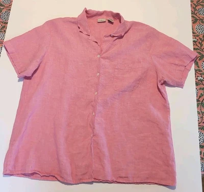 Camisa feminina LL Bean Lg linho coral manga curta botão para cima costeira leve - Imagem 1 de 4