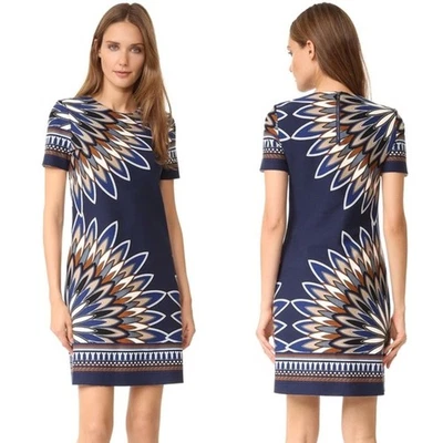 Vestido Tory Burch Mariana Cambio Floral Cuello Redondo Manga Corta Ponte Mini, Talla M Foto 1 de 4