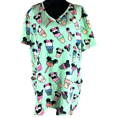 Blusa Médica Estampada de Cupcakes Helados Disney Mickey Minnie Mouse 2XL Foto 1 de 4