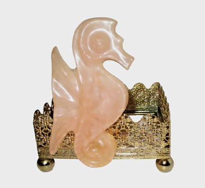 De Colección MCM Caballito de Mar Tono Dorado Pañuelo Caja Soporte 4.5 x 4.5" Resina con Aspecto Cuarzo Rosa Foto 1 de 4