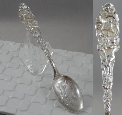 Antigua cuchara corona cruz campanas querubines de Pascua de plata esterlina Watson WTS20 SF288 Foto 1 de 2