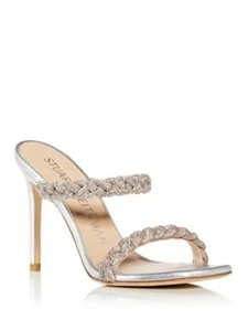 STUART WEITZMAN Womens Silver Addison Square Toe Stiletto Heeled Sandal 6 B - Picture 1 of 11