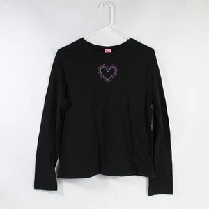 Girls' XXL Black Long Sleeve Shirt with Rhinestone Heart Accent, Pre-owned - Picture 1 of 5