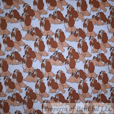 BonEful Fabric Cotton Quilt Lady and the Tramp Disney Movie Dog Kid VTG FL SCRAP - Image 1 of 4