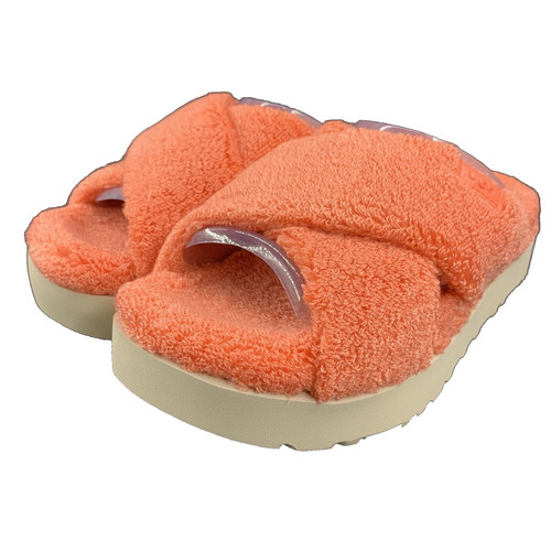 UGG FUZZ SUGAR TERRY CROSS SLIDE SANDALO ARANCIONE DONNA US 7