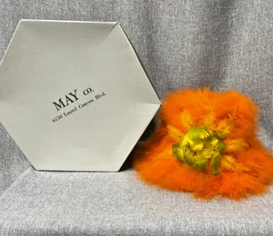 Vintage HAPPY CAPPERS 1960s Orange Feather Hat Marabou With Hat Box DS43 - Picture 1 of 7