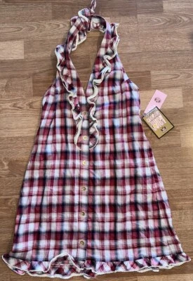 Vestido halter con volantes a cuadros arrugados playa Juicy Couture talla mediana Foto 1 de 4