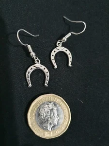 Ladies Silver Horse Shoe Hook Earrings Student Good Luck Student Love Gift - Picture 1 of 4