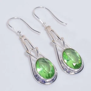 Peridot Gemstone Ethnic Handmade Jewelry 925 Sterling Silver Earrings 2" u233 - Picture 1 of 5