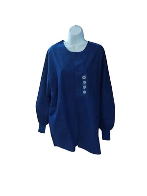 Womens Scrub Warm Up Fundamentals White Swan XL Navy Snap Closure 3 Pockets  - Image 1 of 4